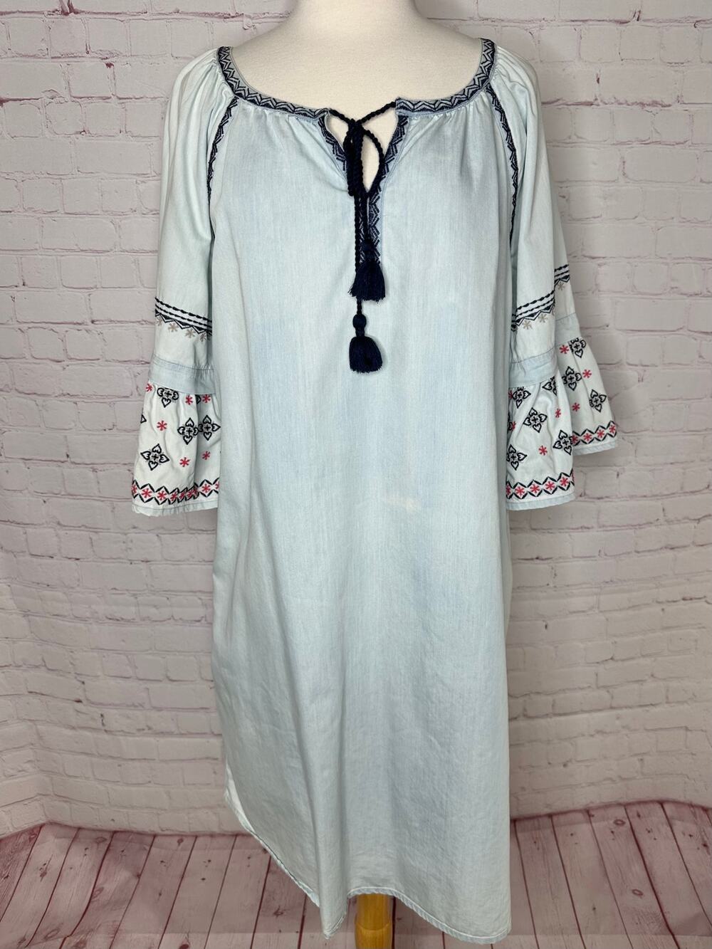 Caslon Embroidered Chambray Boho Dress Womens Large